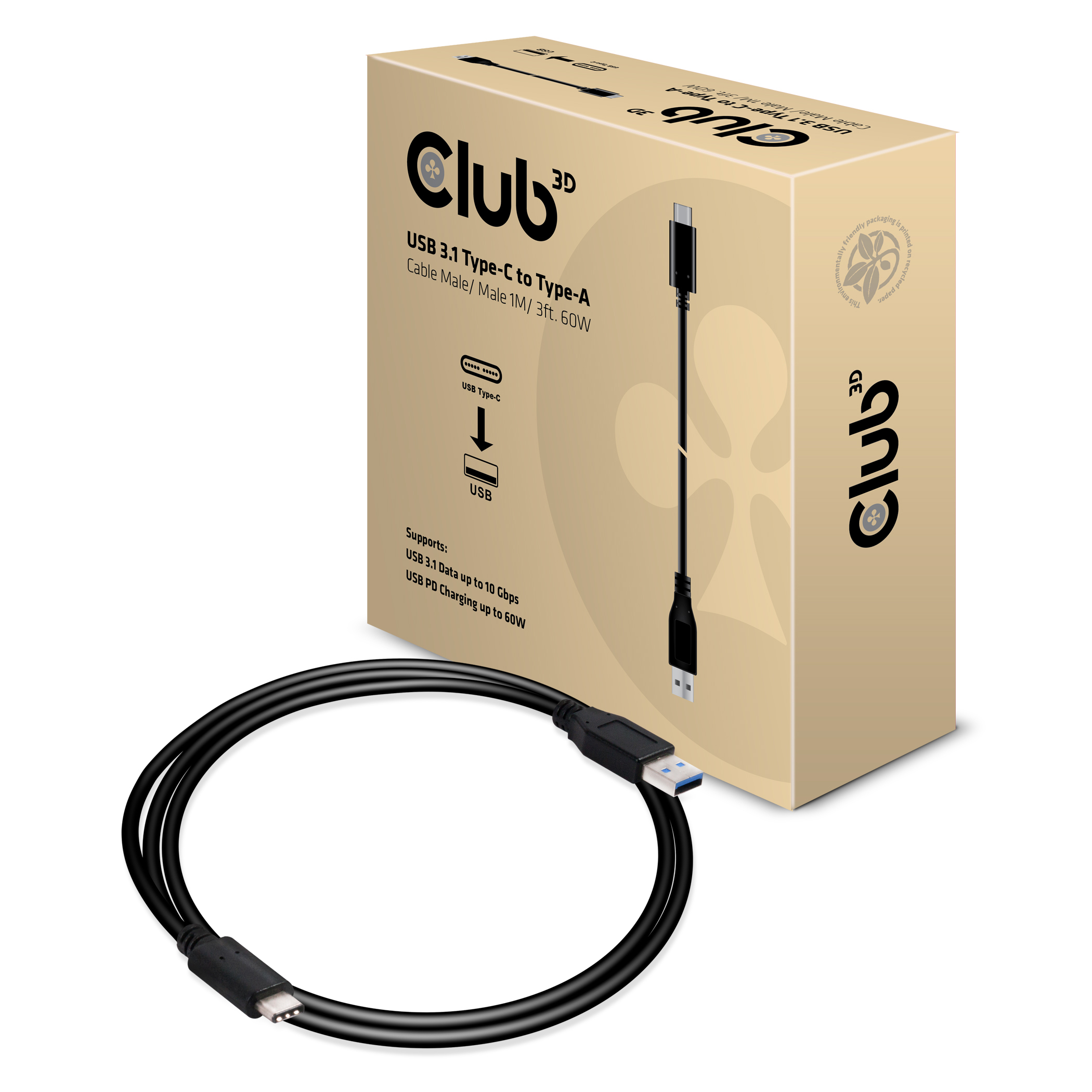 Club3D Kabel USB 3.1 Typ C  Typ A PowerDeliv. 1m St/St retail