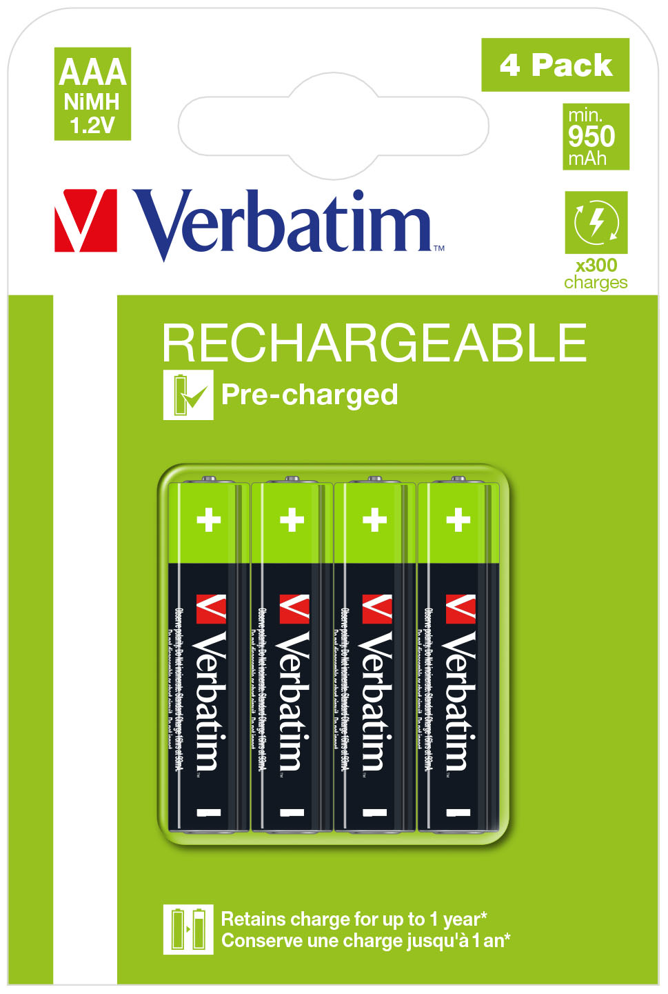 Verbatim RECHARGEABLE BATTERY AAA 4 PACK / HR03
