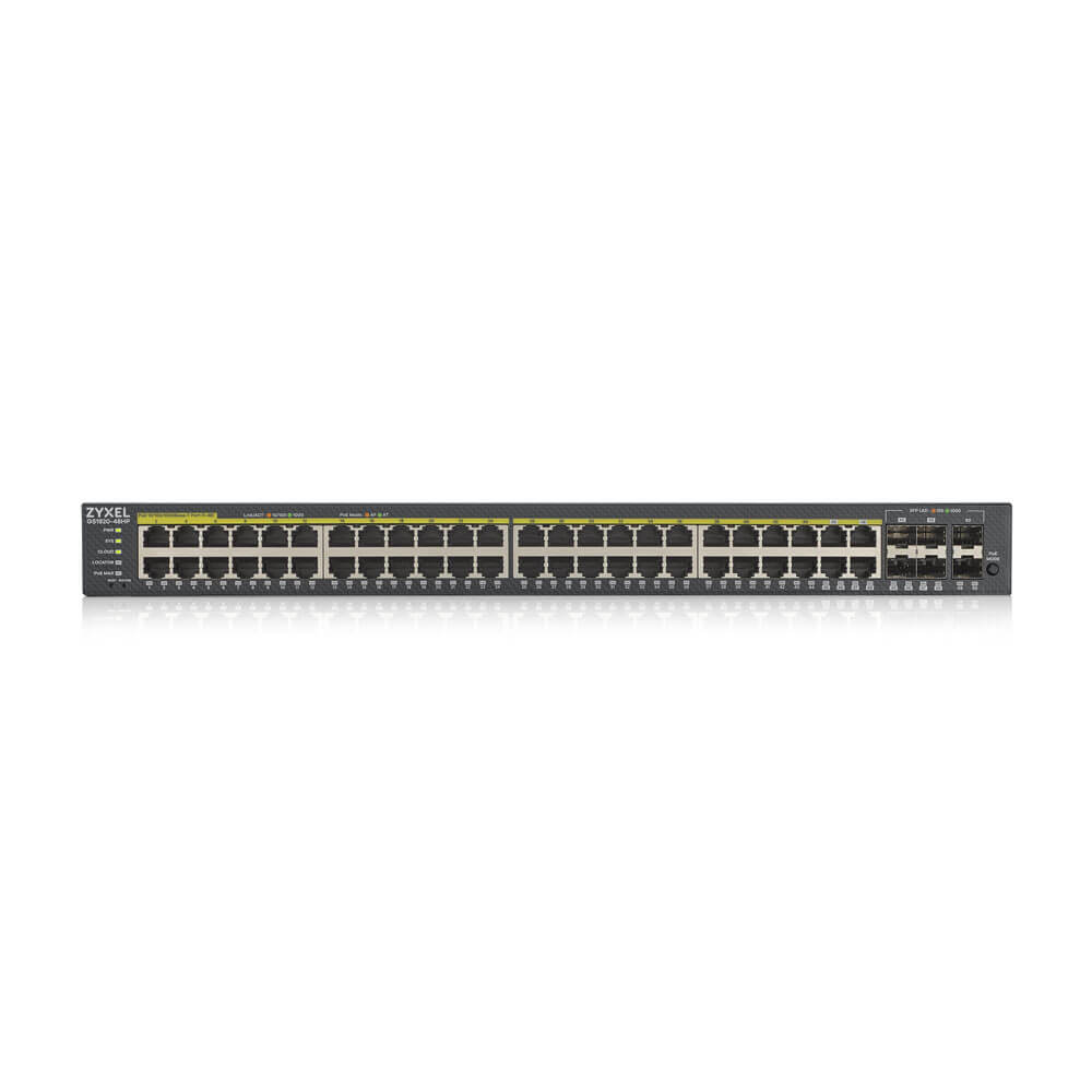 ZYXEL GS1920-48HPv2 52 Port Smart Managed PoE Switch 48x Gigabit Copper PoE and 4x Gigabit dual pers