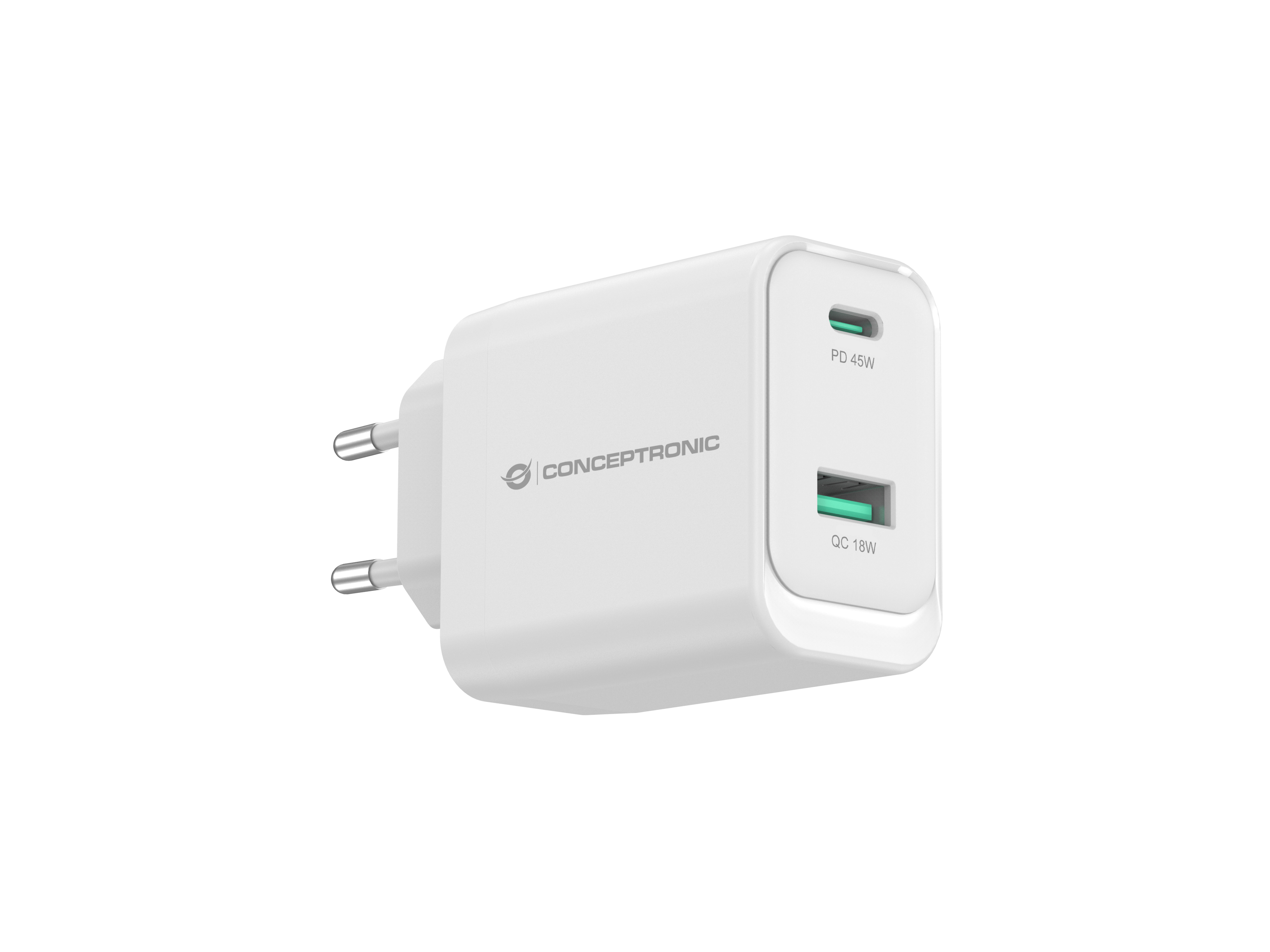 CONCEPTRONIC Ladegerät 2Port GaN USB-C/-A 45WPD3.0/PPS ws
