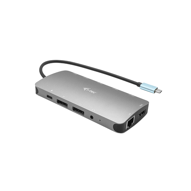 I-TEC USB-C Metal Nano Dock 2x DP 1x HDMI 1x GLAN 1x Audio/Mic 2 xUSB 3.1 2x USB 2.0 1x USB-C Data 1x USB-C 100W PD
