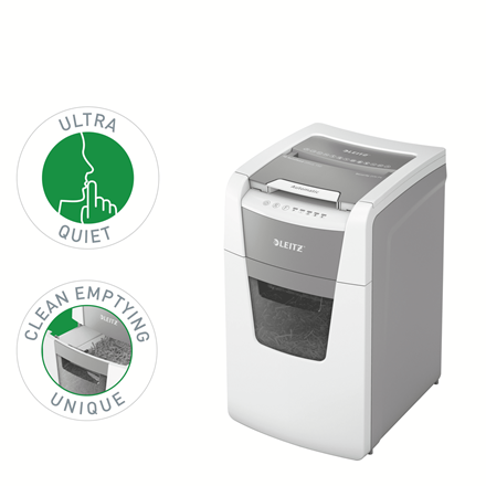 LEITZ IQ Autofeed Small Office 150 Aktenvernichter mit Partikelschnitt P-4, 4 x 28 mm, bis 150 Blatt, weiß
