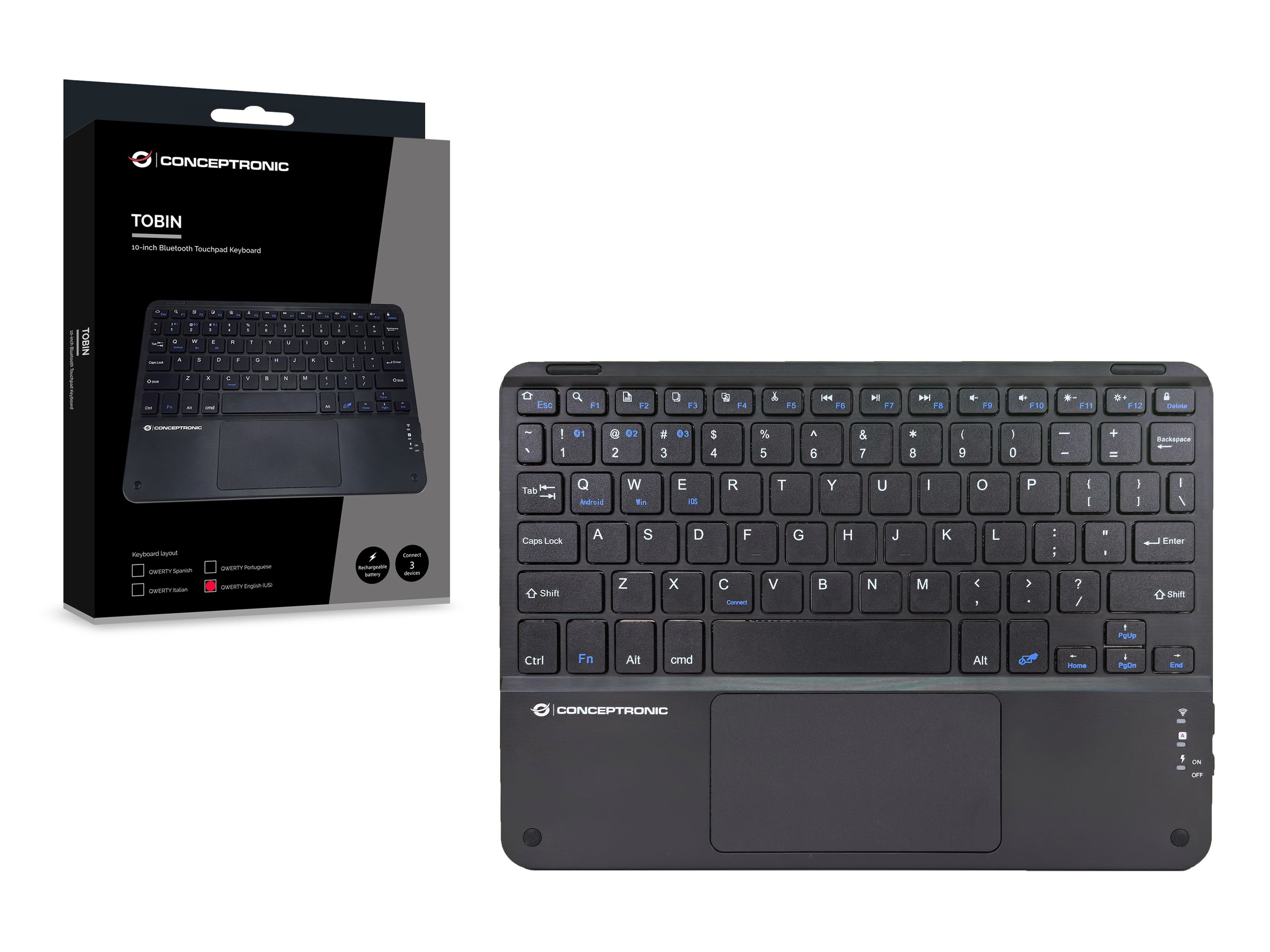 CONCEPTRONIC 10 Wireless Tastatur BT5.4 Layout US schwarz