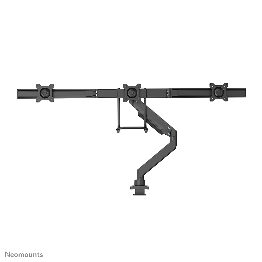 NEOMOUNTS Monitor Triple-Deskmount with crossbar 17-24inch Full Motion Gasspring Tilt Rotate Swivel Grommet/Clamp black