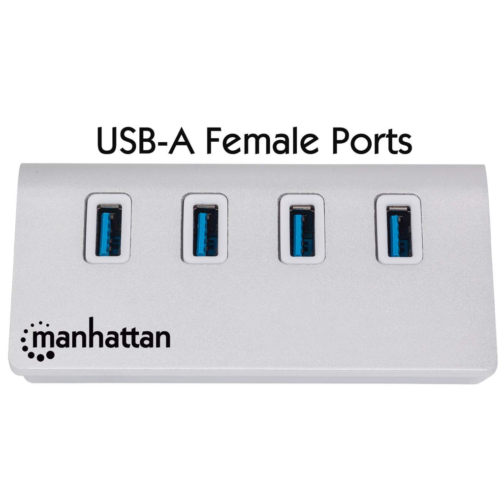 MANHATTAN 4-Port USB 3.0 Hub 4 USB 3.0 Typ A-Ports Aluminiumgehaeuse Stromversorgung ueber USB oder Netzteil