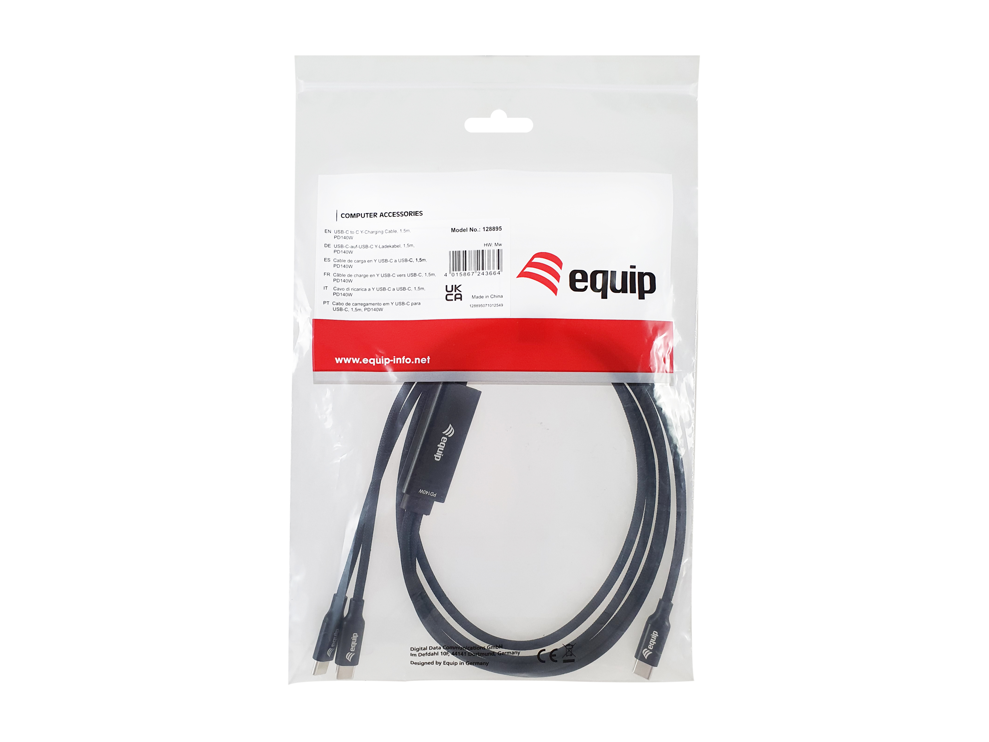 Equip Kabel USB-C4.0->C Y-Kabel PD140W St/St 1.50m schwarz