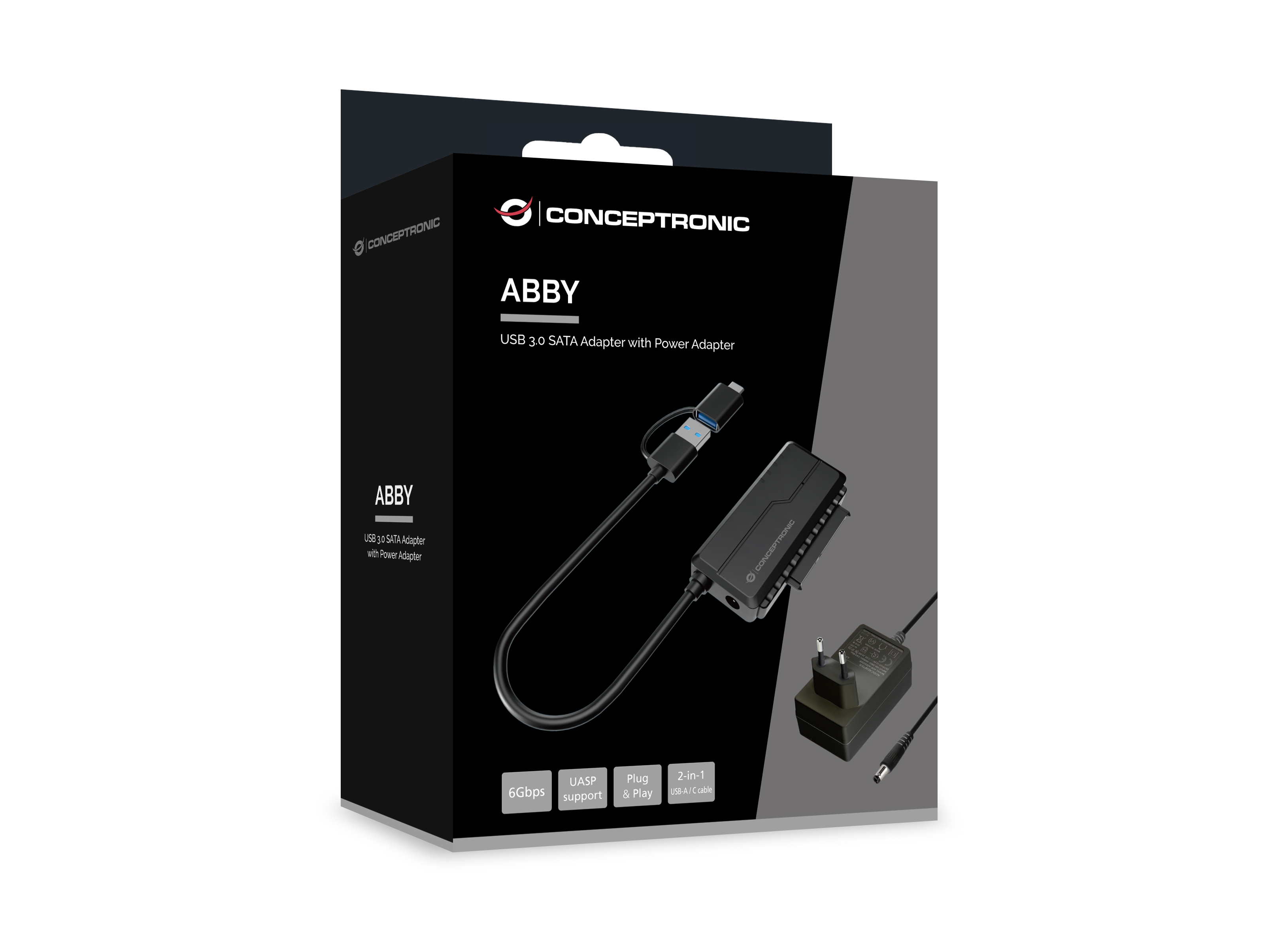 CONCEPTRONIC Adapter USB-A/-C3.0->SATA 22Pin St/Bu schwarz