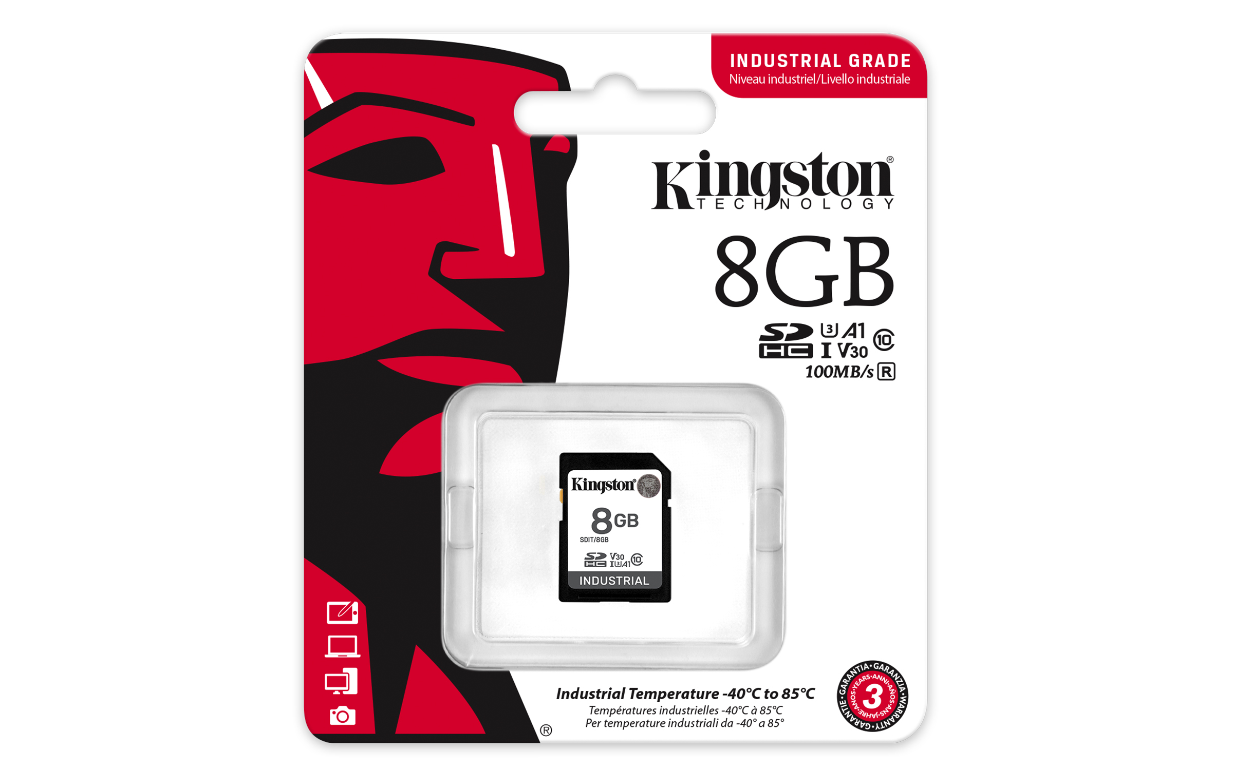 KINGSTON 8GB SDHC Industrial -40C to 85C C10 UHS-I U3 V30 A1 pSLC