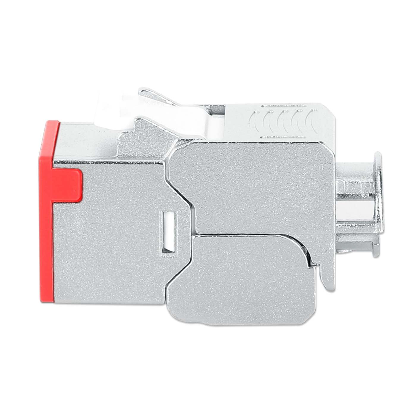 INTELLINET Cat6a 10G Slimline Keystone-Modul STP werkzeuglos mit Rastclip für Massivdraht vergoldete Kontakte Metallgehäuse rot