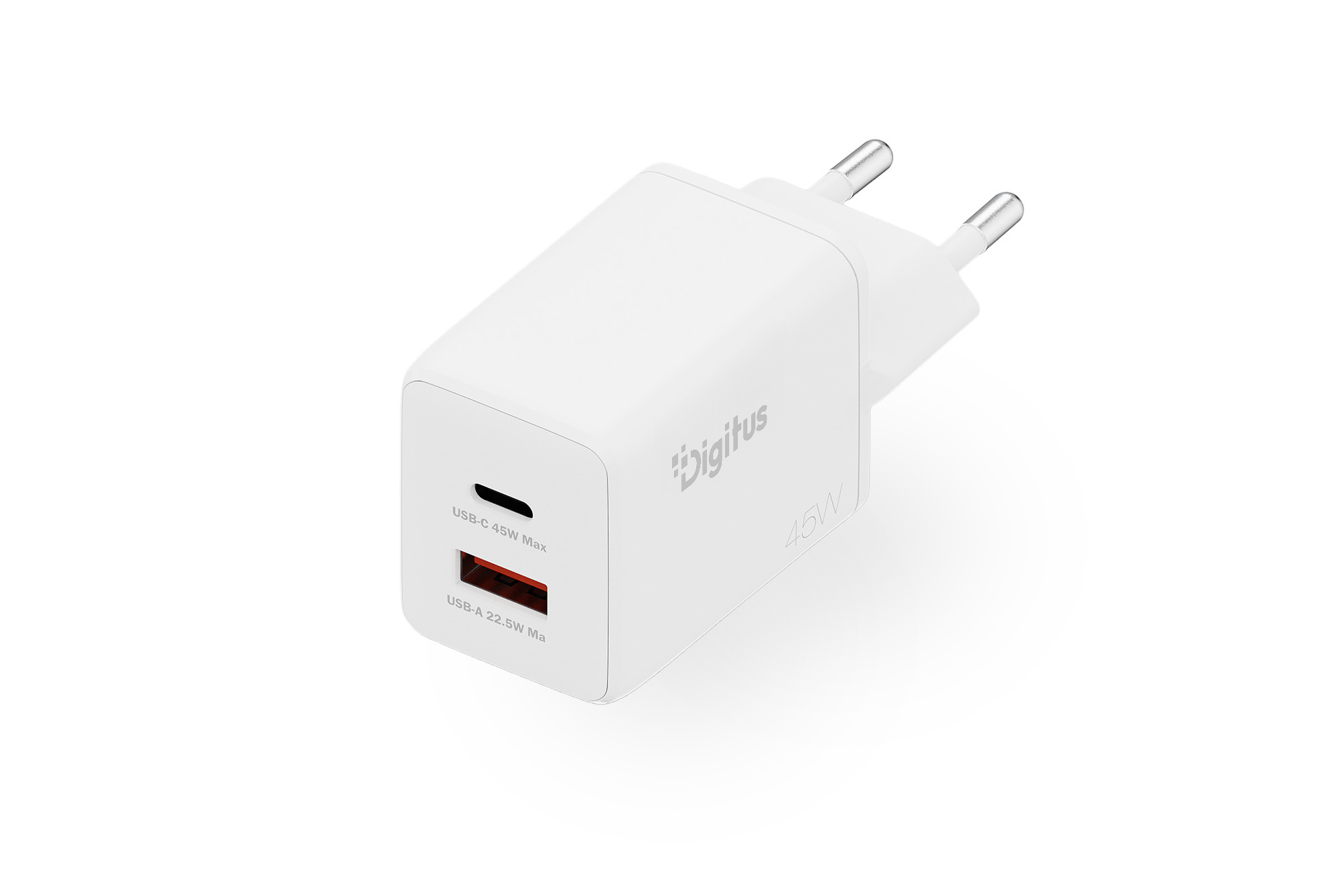 DIGITUS USB-Ladegerät GaN 45W, 1x USB-C, 1x USB-A weiß