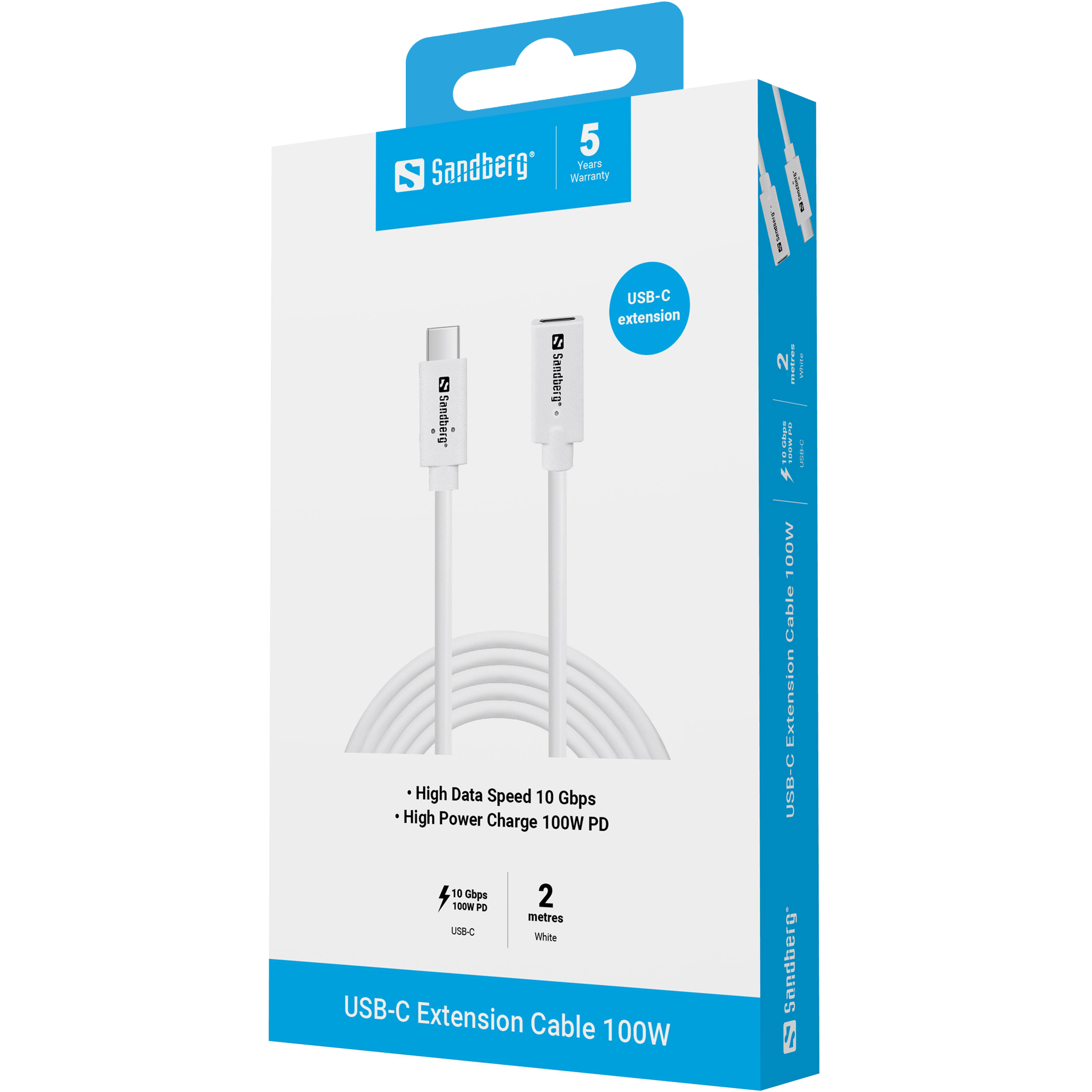 SANDBERG USB-C>C M-F USB 3.1 100W 2M