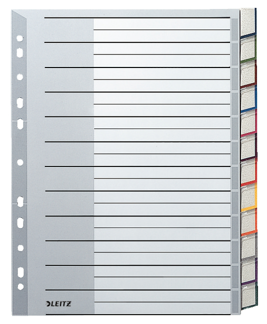 LEITZ Ordnerregister 1274 DIN A4 Vollformat, Überbreite blanko grau 12-teilig, 1 Satz