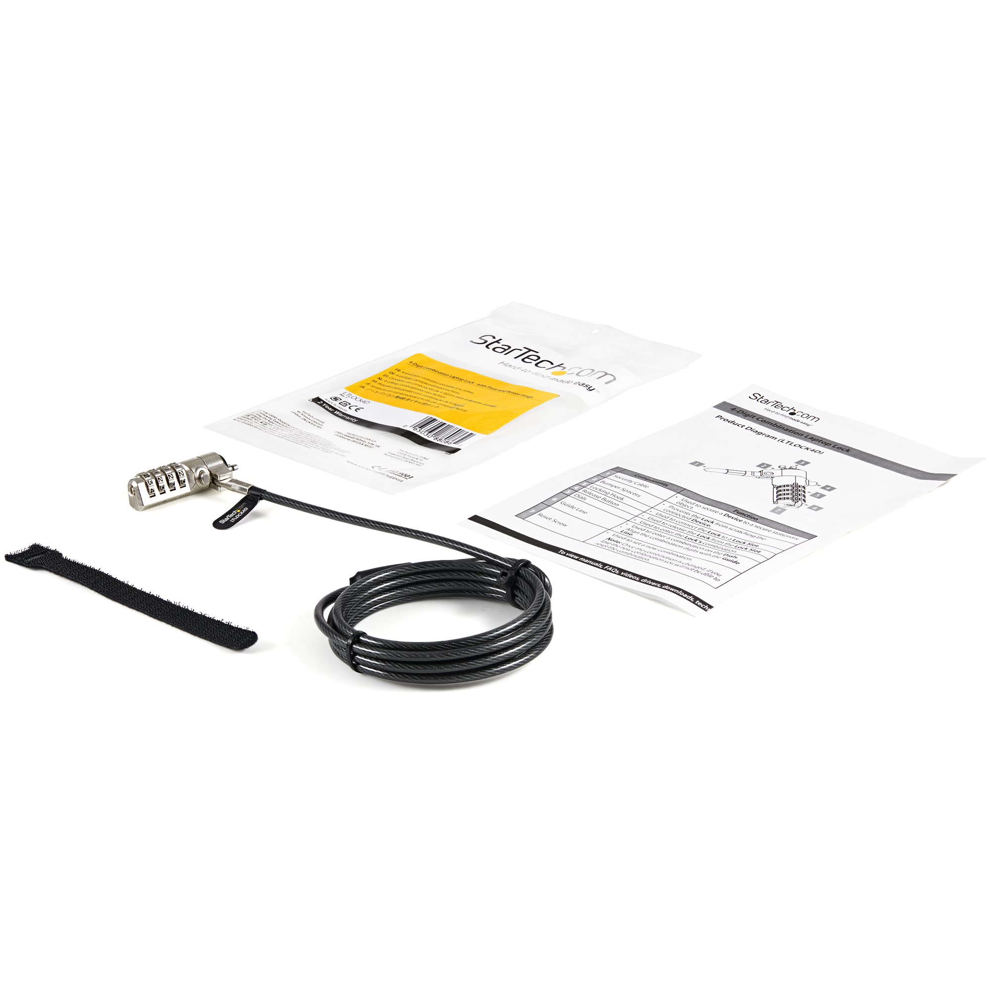 STARTECH.COM Laptop Cable Lock - Swivel Hinge - 2 m Steel Cable - 4-Digit Combination Lock - Locking Security Cable