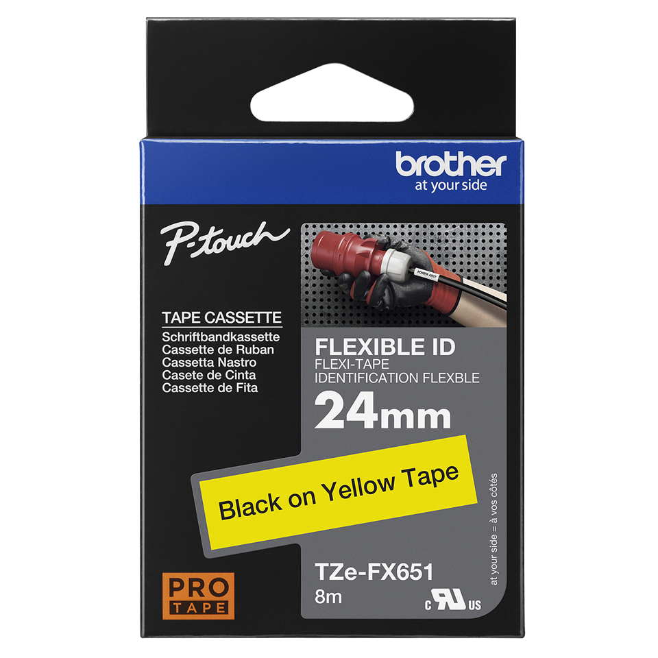 TZE-FX651 LAMINATED TAPE 24 MM BLACK ON YELLOW / FLEXI-TAPES