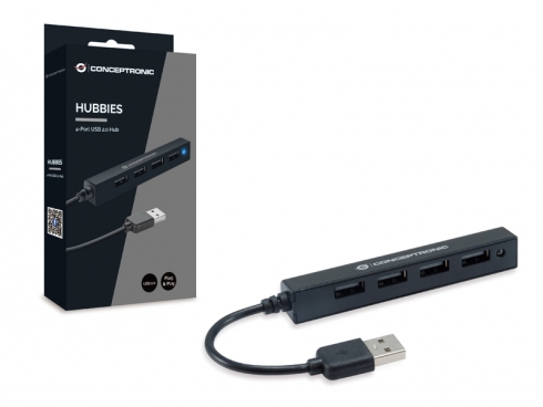 CONCEPTRONIC 4-Port Hub USB-A2.0->4xA2.0 schlank o.Netz. sw