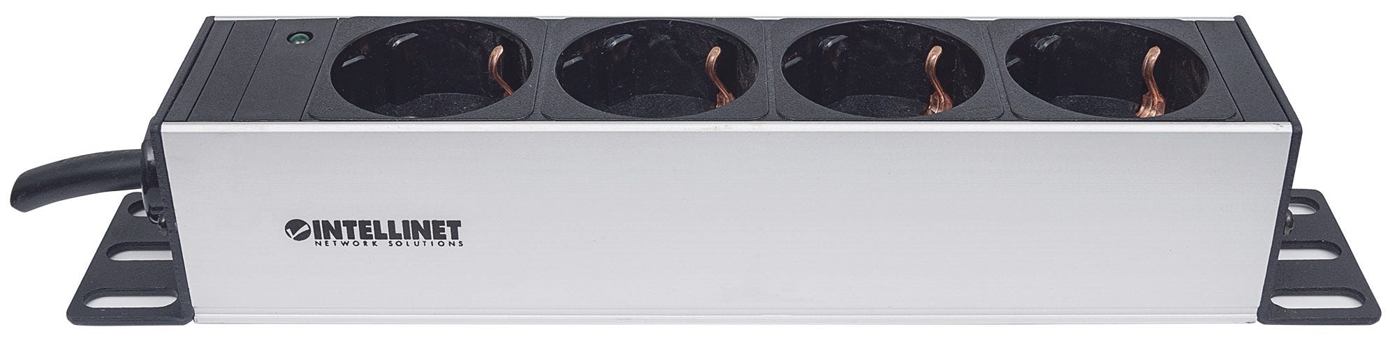 INTELLINET 25,4cm 10Zoll Steckdosenleiste 4-fach SCHUKO Power-LED ohne Ueberspannungsschutz 1,8m Stromkabel 1 HE