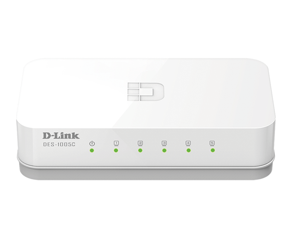 D-LINK DES-1005C 5-Port Fast Ethernet unmanaged Switch 5x 100Base-TX lüfterlos weiss