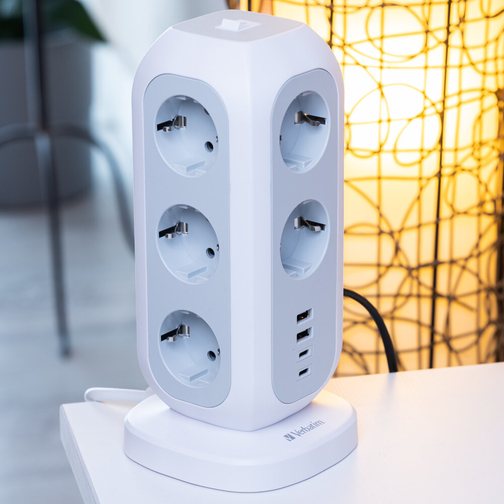 verbatim EUPT-01 11-fach Steckdosenturm 2,0 m weiß mit USB-Buchse