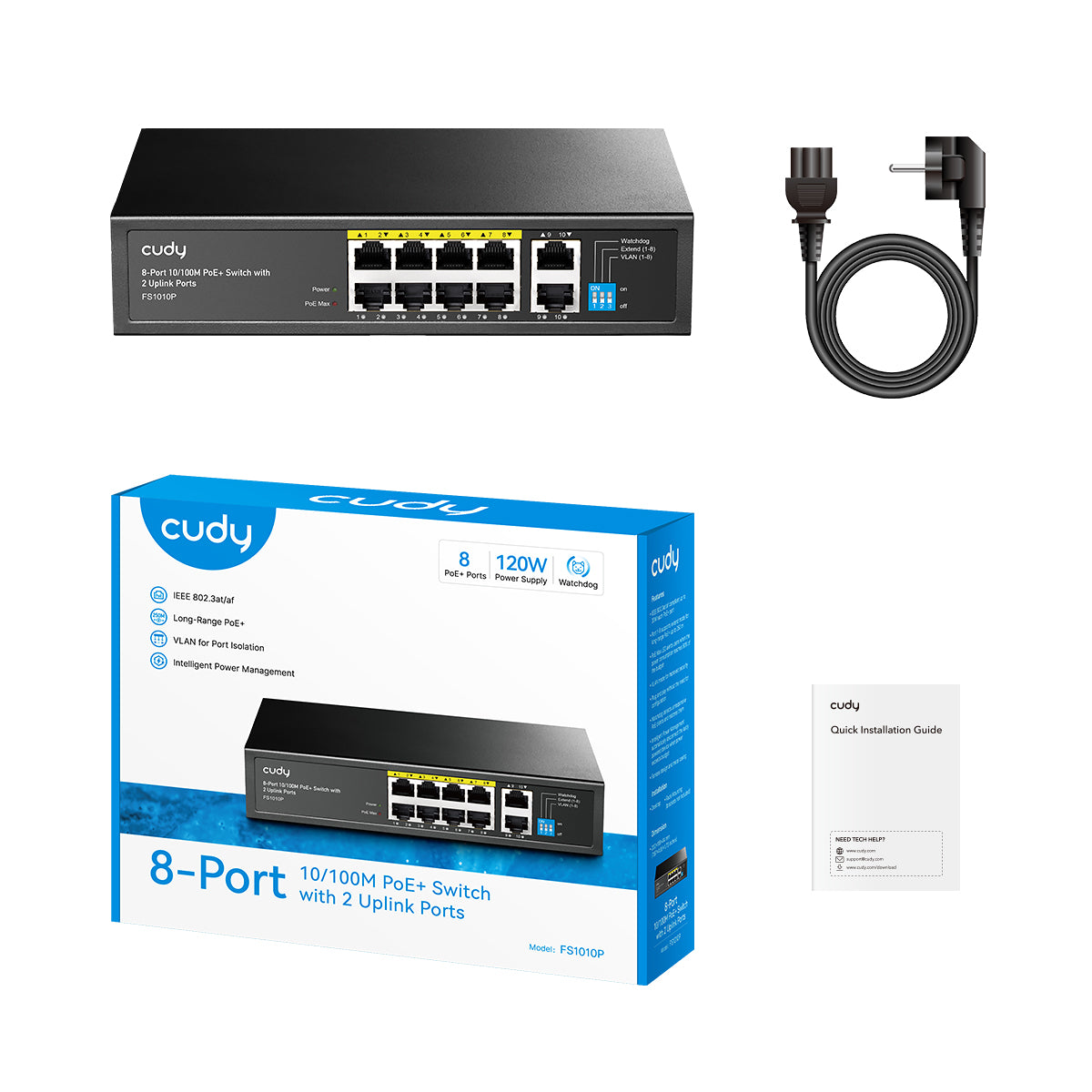 Cudy 8-Port 10/100M PoE+ Switch with 2 Uplink Ports 120W