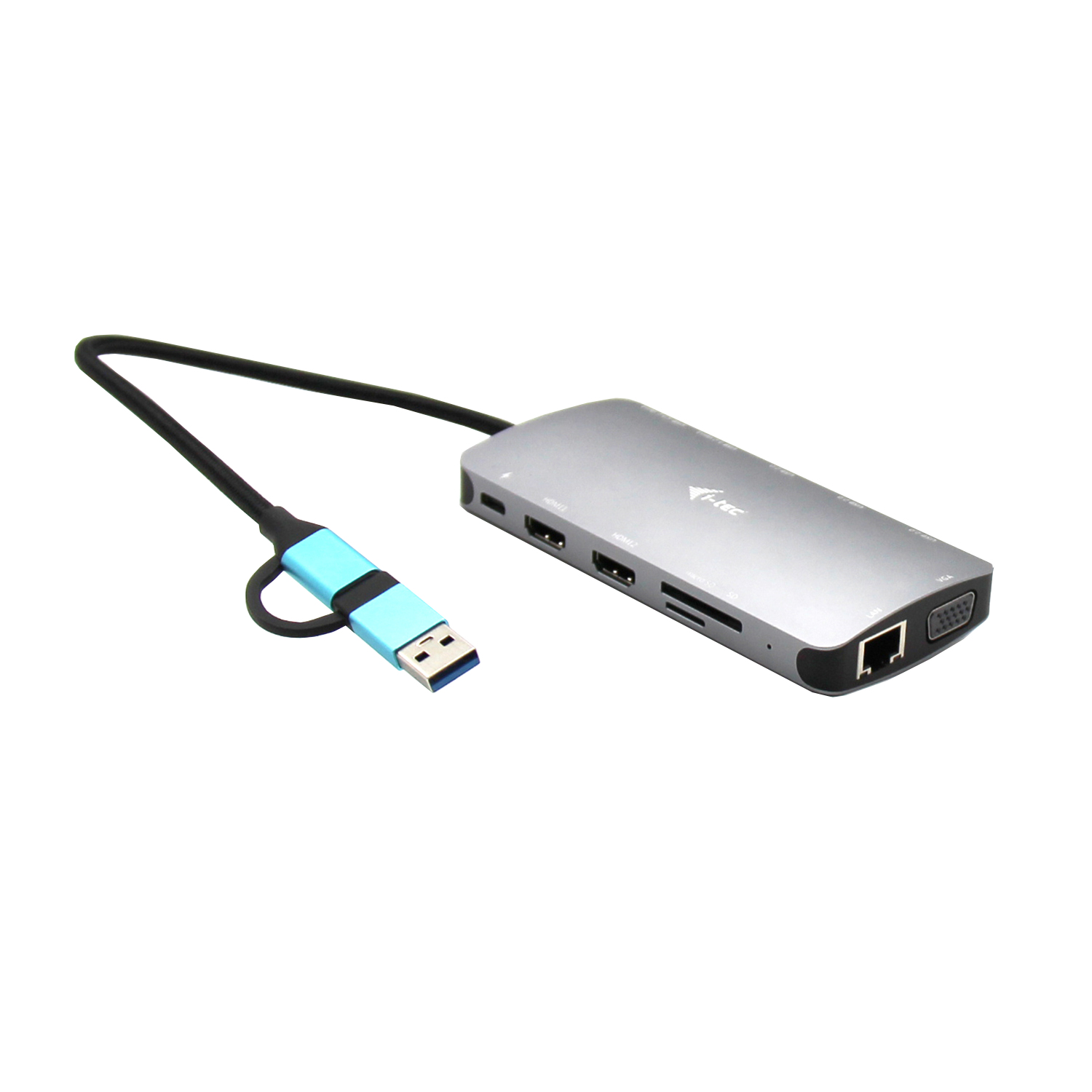 I-TEC USB-C Metal Nano Dock 2xHDMI 1xVGA 1xSD Kartenleser 1xmicroSD Kartenleser 1xGLAN 3xUSB 2.0 1xUSB 3.2 1xUSB-C3.2Data 1xUSB-C PD