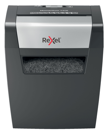 Rexel Momentum X406 Aktenvernichter mit Partikelschnitt P-4, 4 x 28 mm, bis 6 Blatt, schwarz