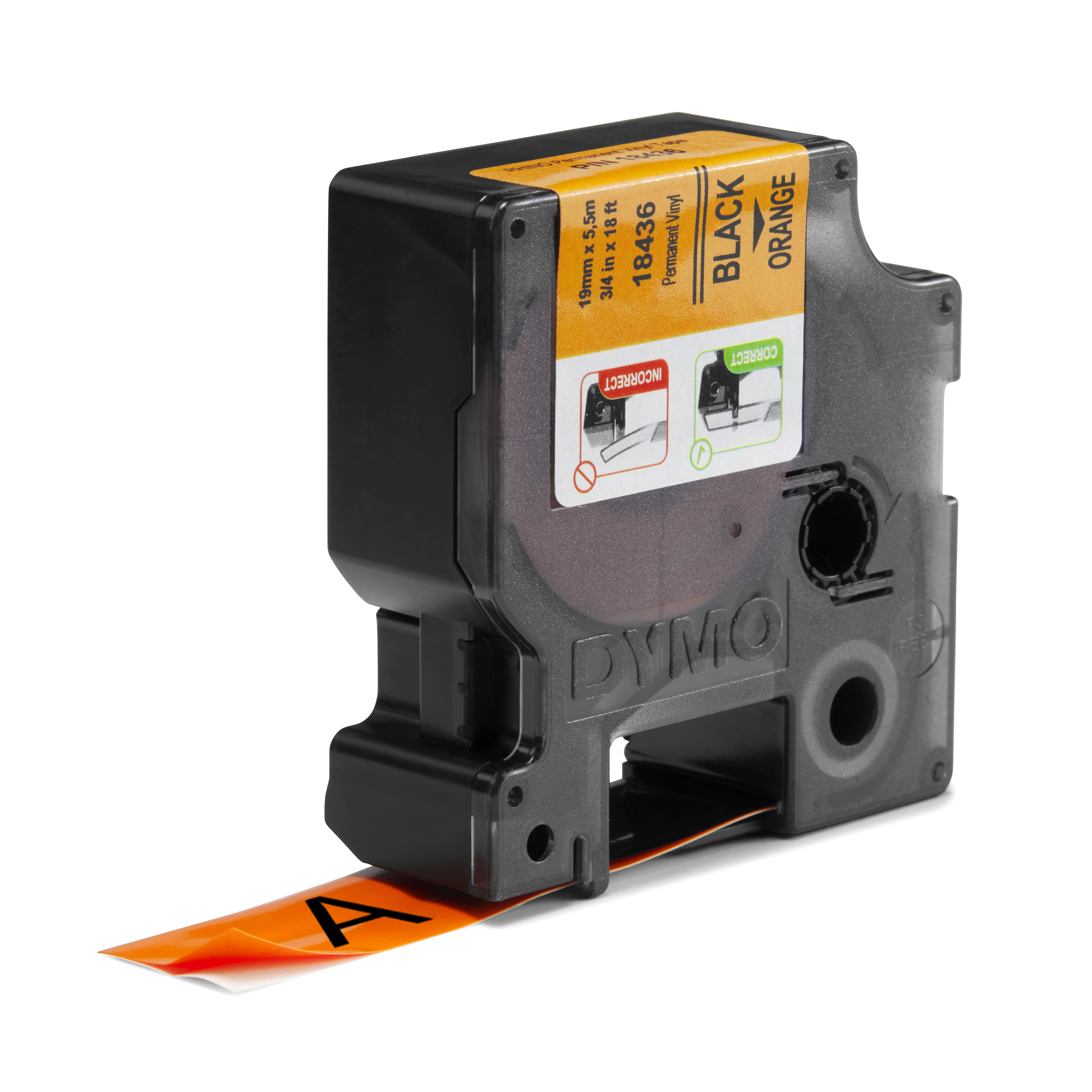 DYMO Schriftband RHINO 18436, 19 mm, schwarz auf orange, 1 St.