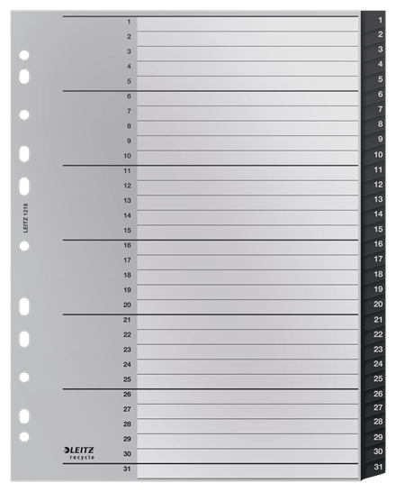 LEITZ Ordnerregister recycle 1218 DIN A4 Vollformat, Überbreite 1-31 schwarz 31-teilig, 1 Satz