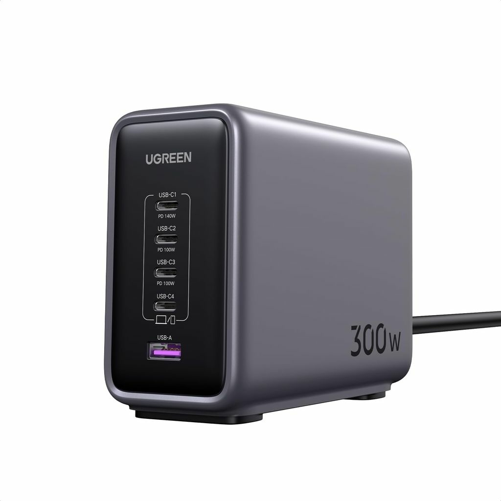 UGREEN Nexode CD333 GaN 5-in-1 Desktop Charger 300W Tischladegerät 4x USB-C 1x USB-A PD 3.1 Schnellladung inkl. 240W Ladekabel