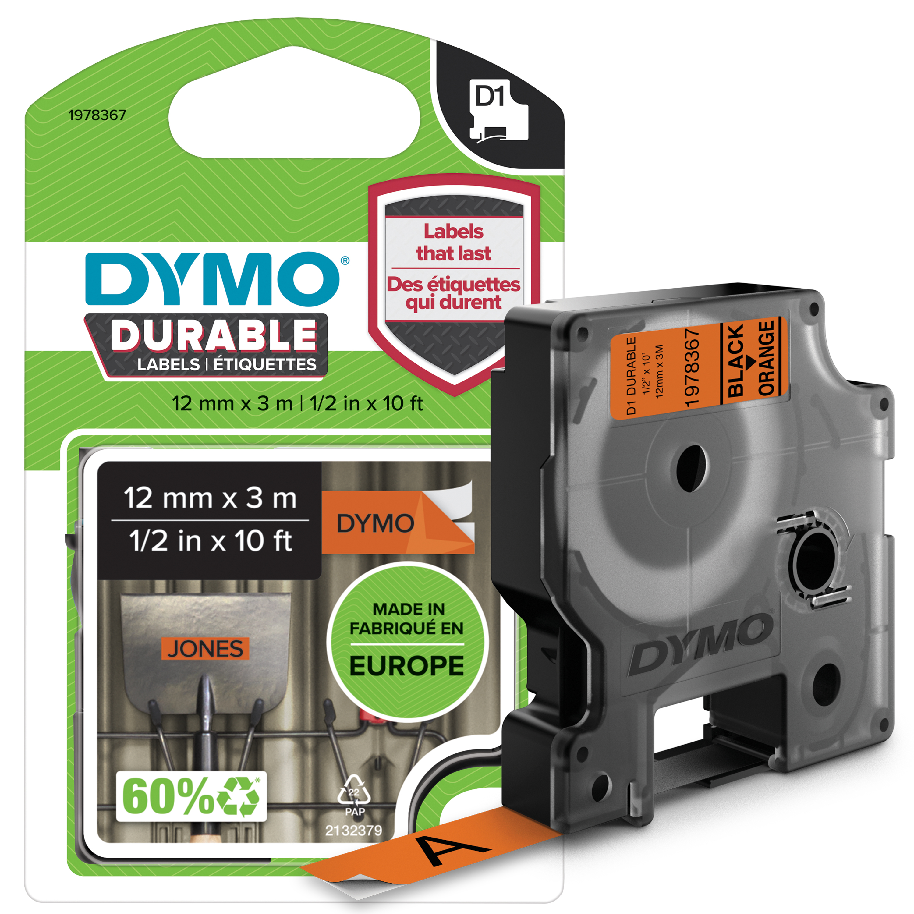 DYMO Schriftband D1 1978367, 12 mm, schwarz auf orange, 1 St.