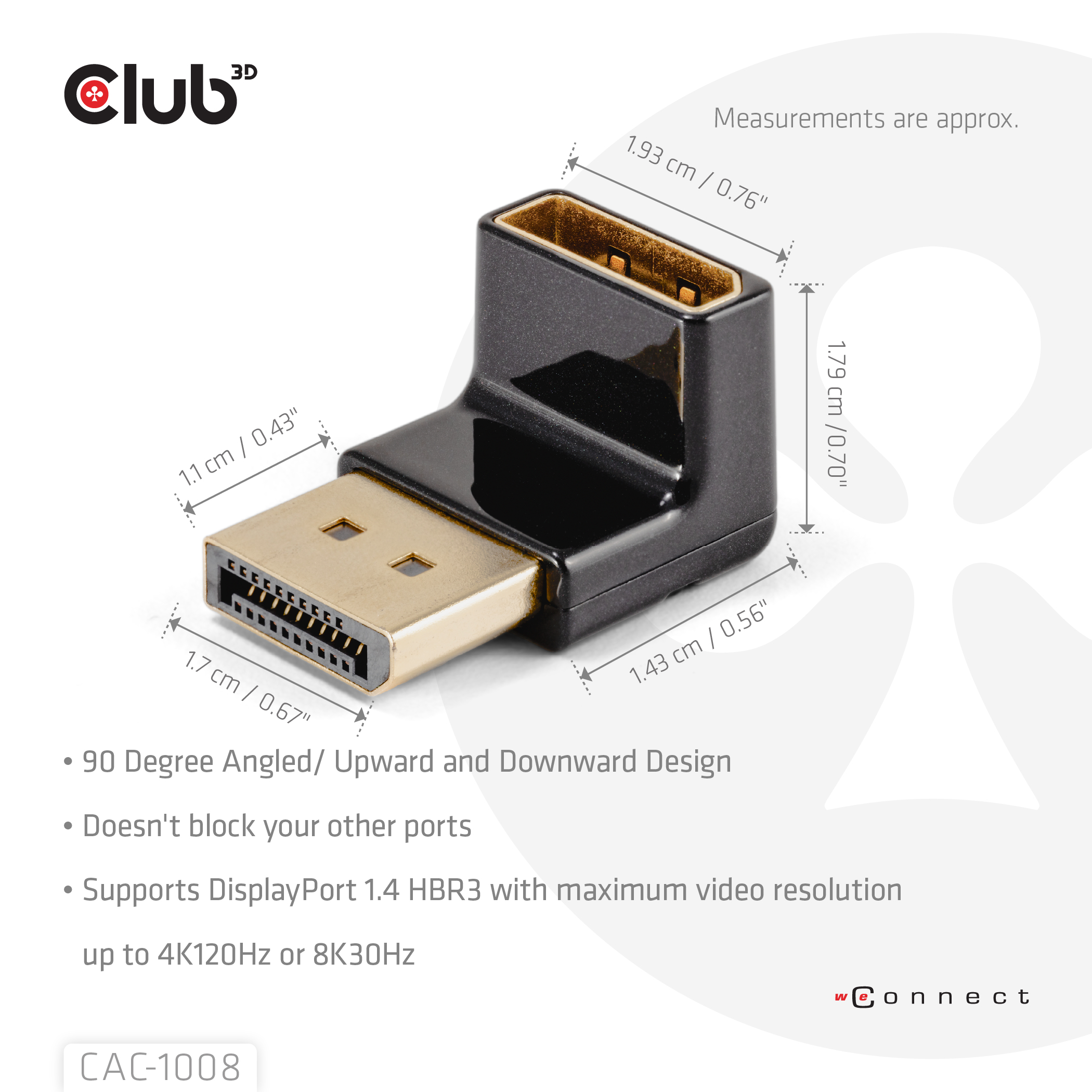 Club3D Adapter DP > DP 1.4 90° abgewinkelt 4K@120Hz St/Bu retail