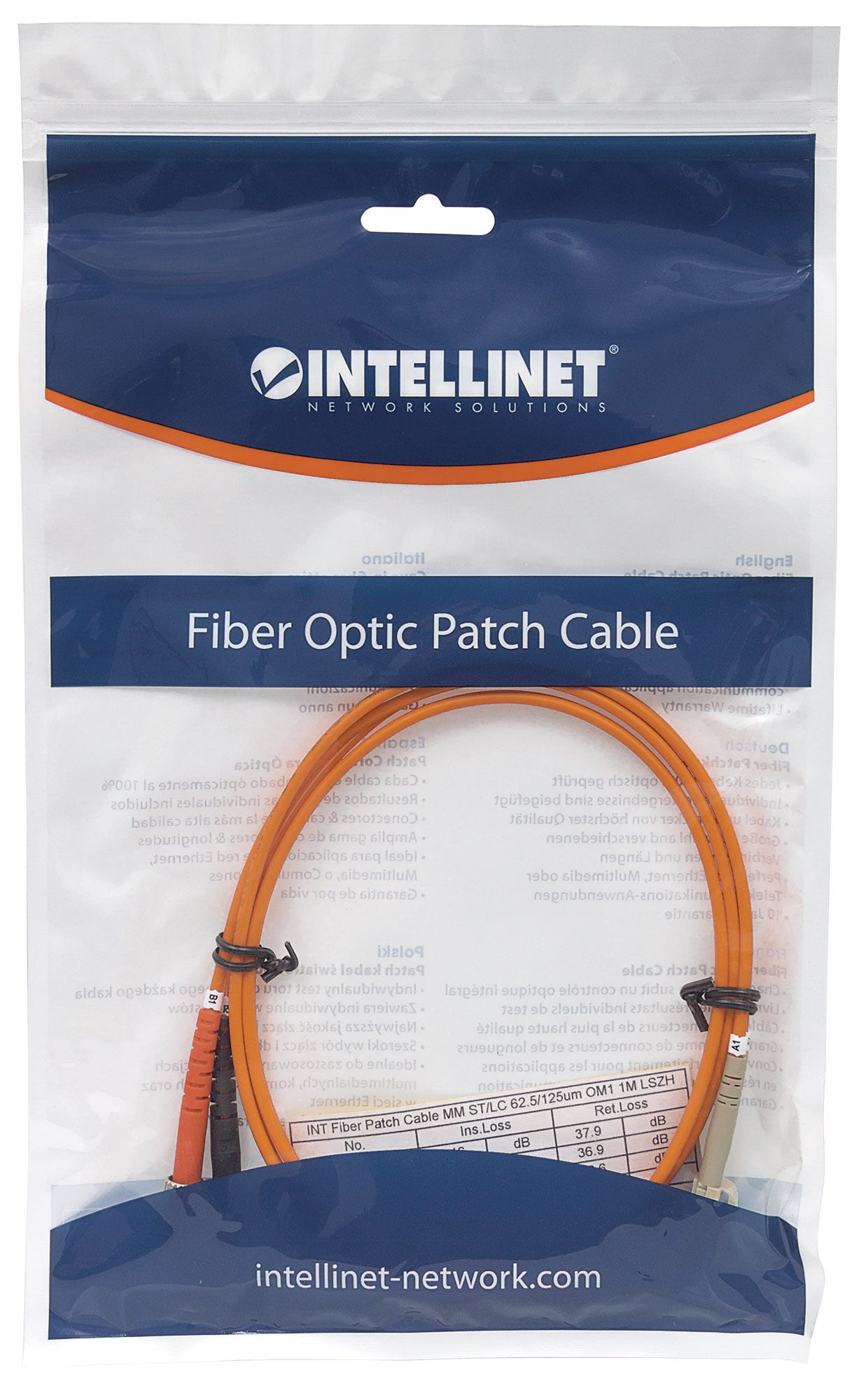 INTELLINET LWL Anschlusskabel LC/ST 1M Multimode OM1 orange