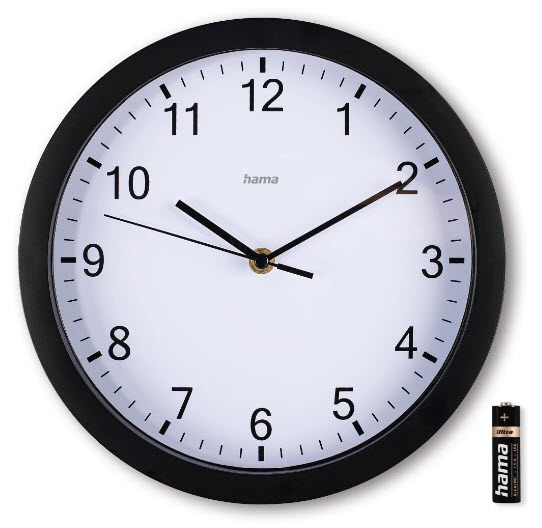 hama Wanduhr Elba weiß schwarz Kunststoff, Ø 25,0 cm