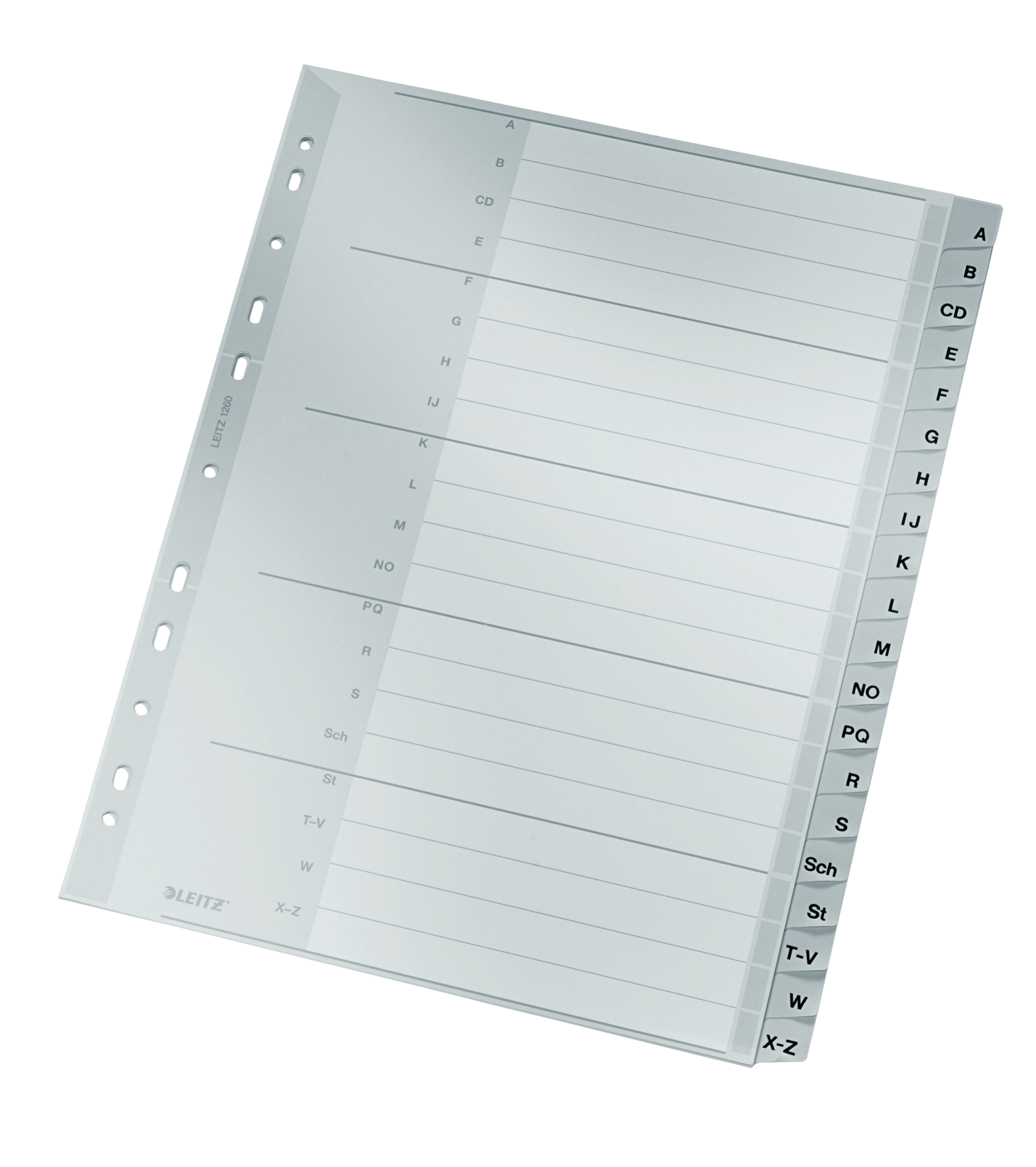 LEITZ Ordnerregister 1260 DIN A4 Vollformat, Überbreite A-Z grau 20-teilig, 1 Satz