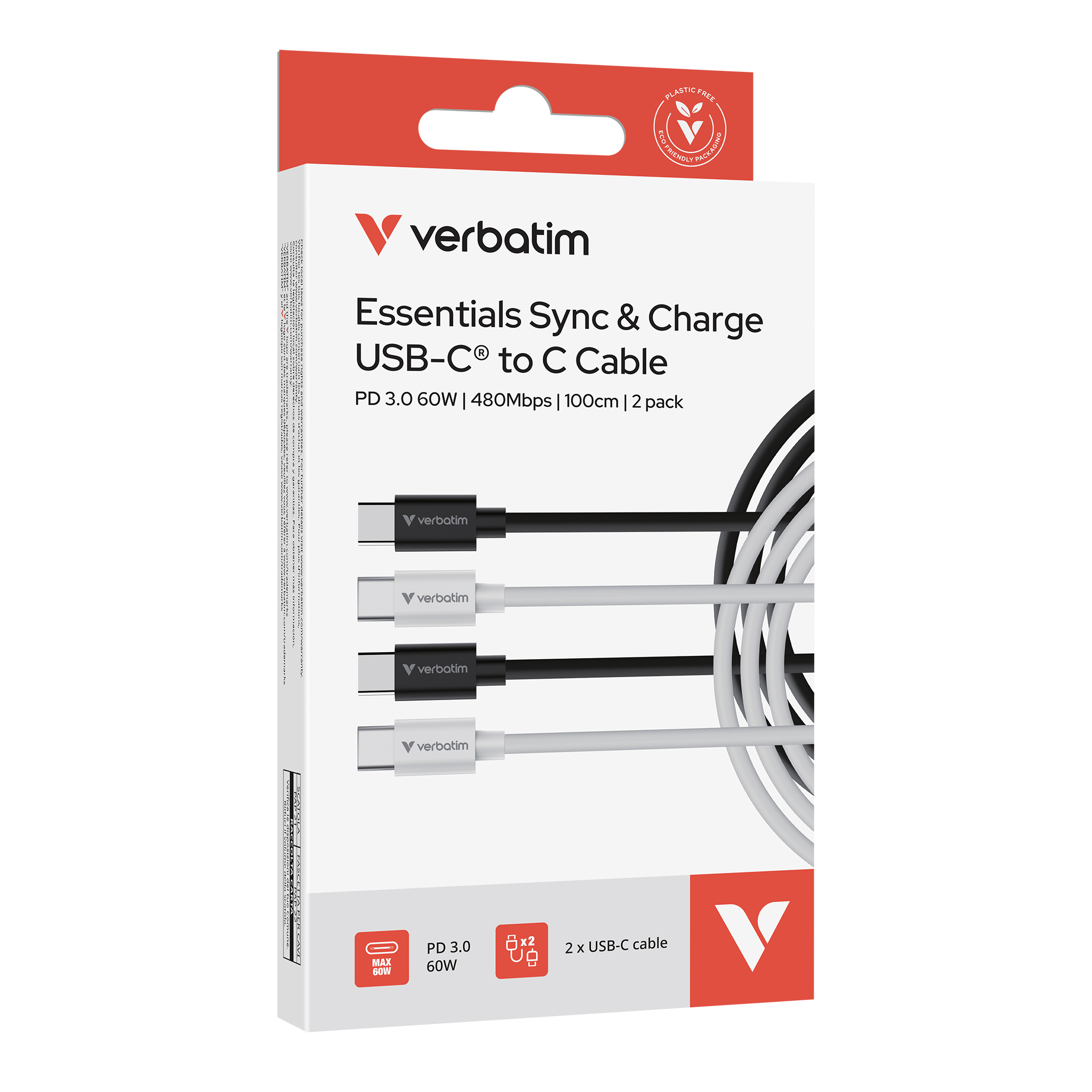 Verbatim Sync & Charge USB-C to USB-C 60W 100cm - 2 Pack