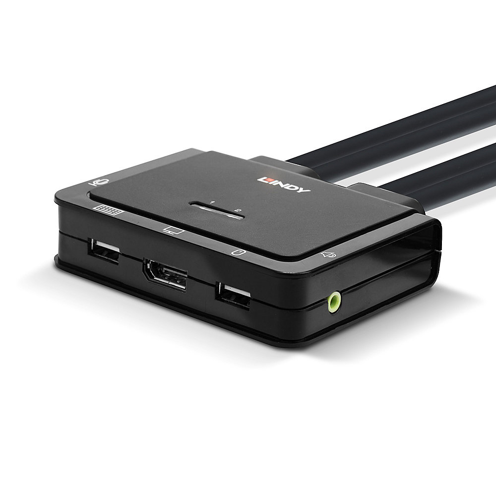 LINDY 2 Port DisplayPort 1.2 USB 2.0 Cable KVM Switch mit Audio