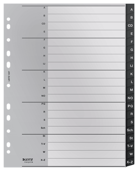 LEITZ Ordnerregister recycle 1207 DIN A4 Vollformat, Überbreite A-Z schwarz 20-teilig, 1 Satz