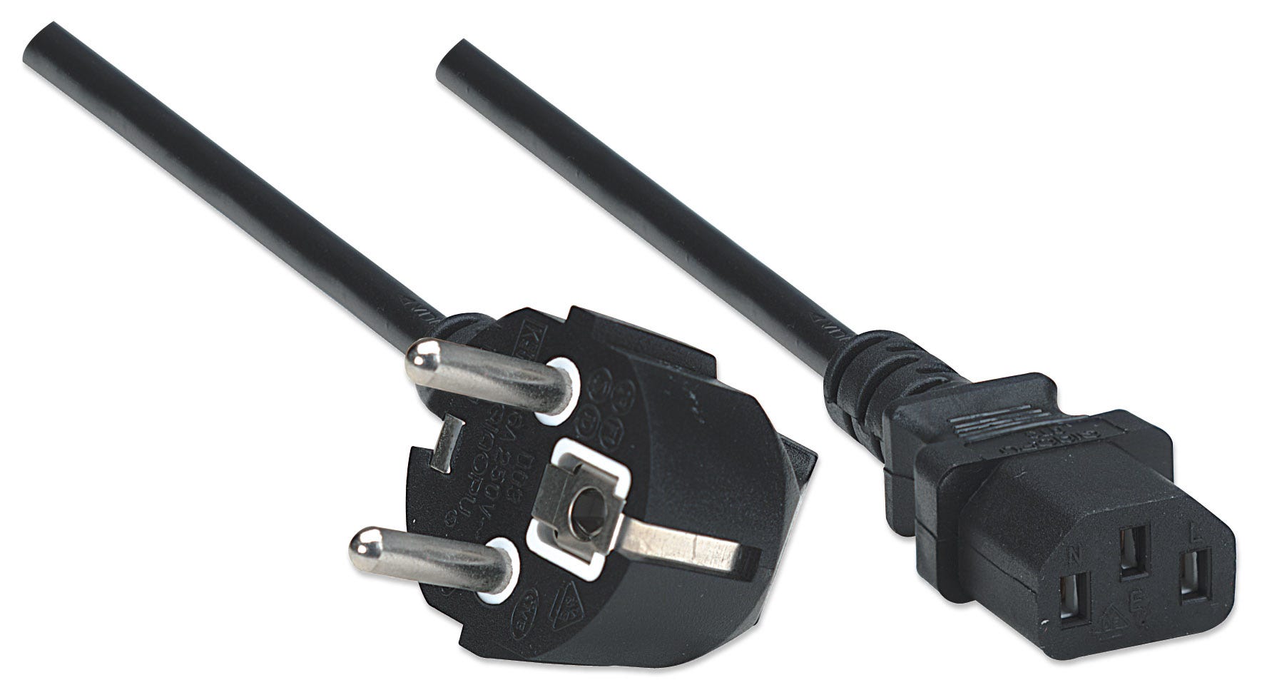 MANHATTAN Stromkabel Kaltgeraete Stecker IEC 60320 C13 10 A / 250 V 3-pol. zu Schutzkontaktstecker CEE 7 16 A / 250 V 1,8m