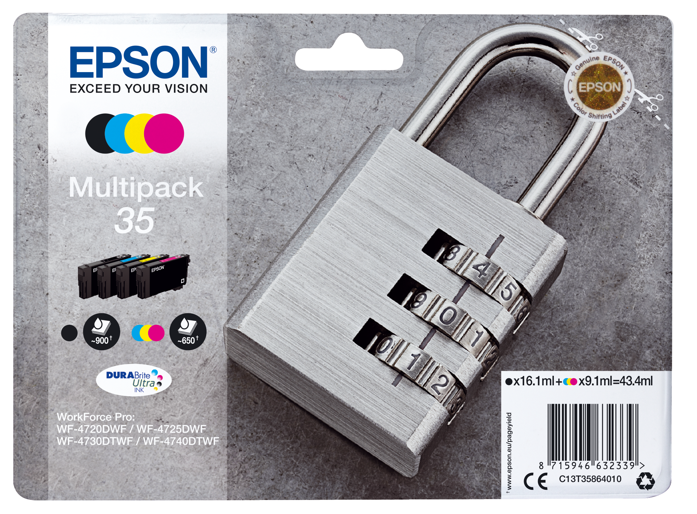 EPSON 35 / T3586 (Vorhängeschloss) schwarz, cyan, magenta, gelb Druckerpatronen, 4er-Set