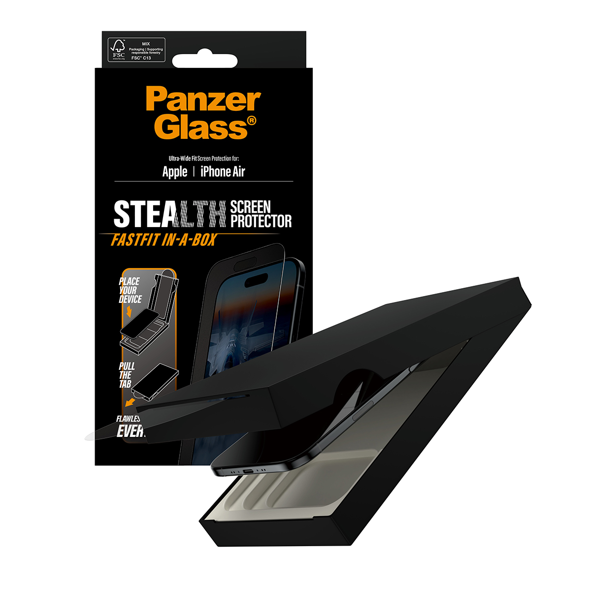 STEALTH SCREEN PROTECTOR W. BLA IPHONE 17 AIR ULTRA-WIDE FIT W.