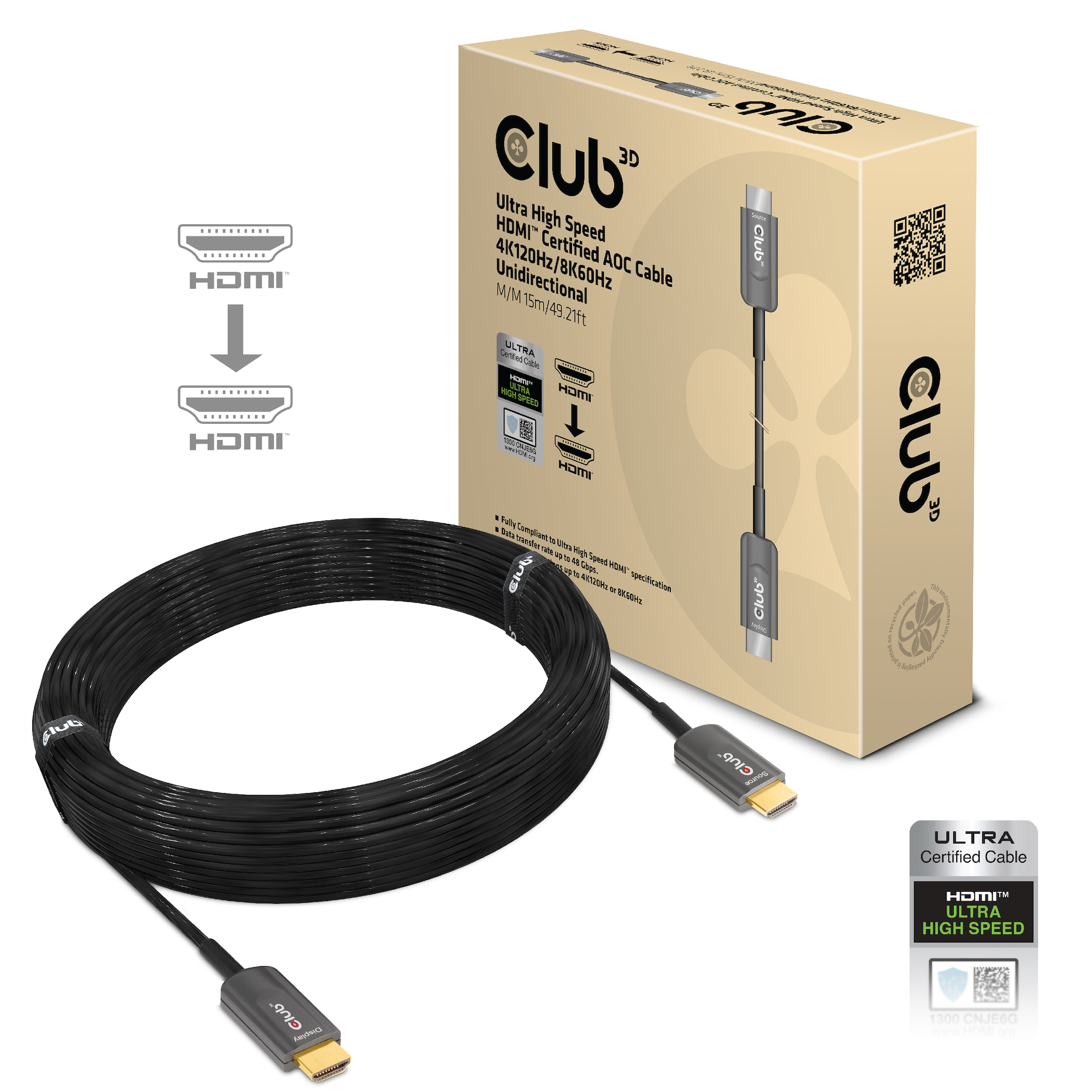 Club3D HDMI-Kabel A -> A 2.1 aktiv opt. 8K60Hz UHD 15 Meter retail
