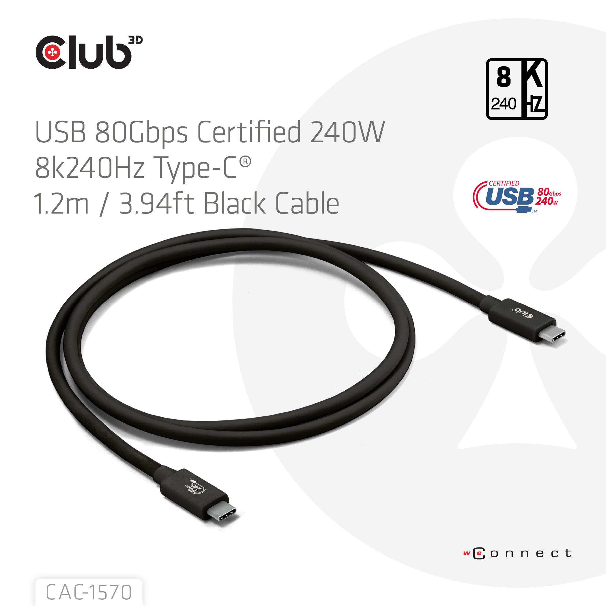 Club3D Kabel USB-C 80Gbps zertifi. PD240W/8K240Hz 1,2m St/St retail
