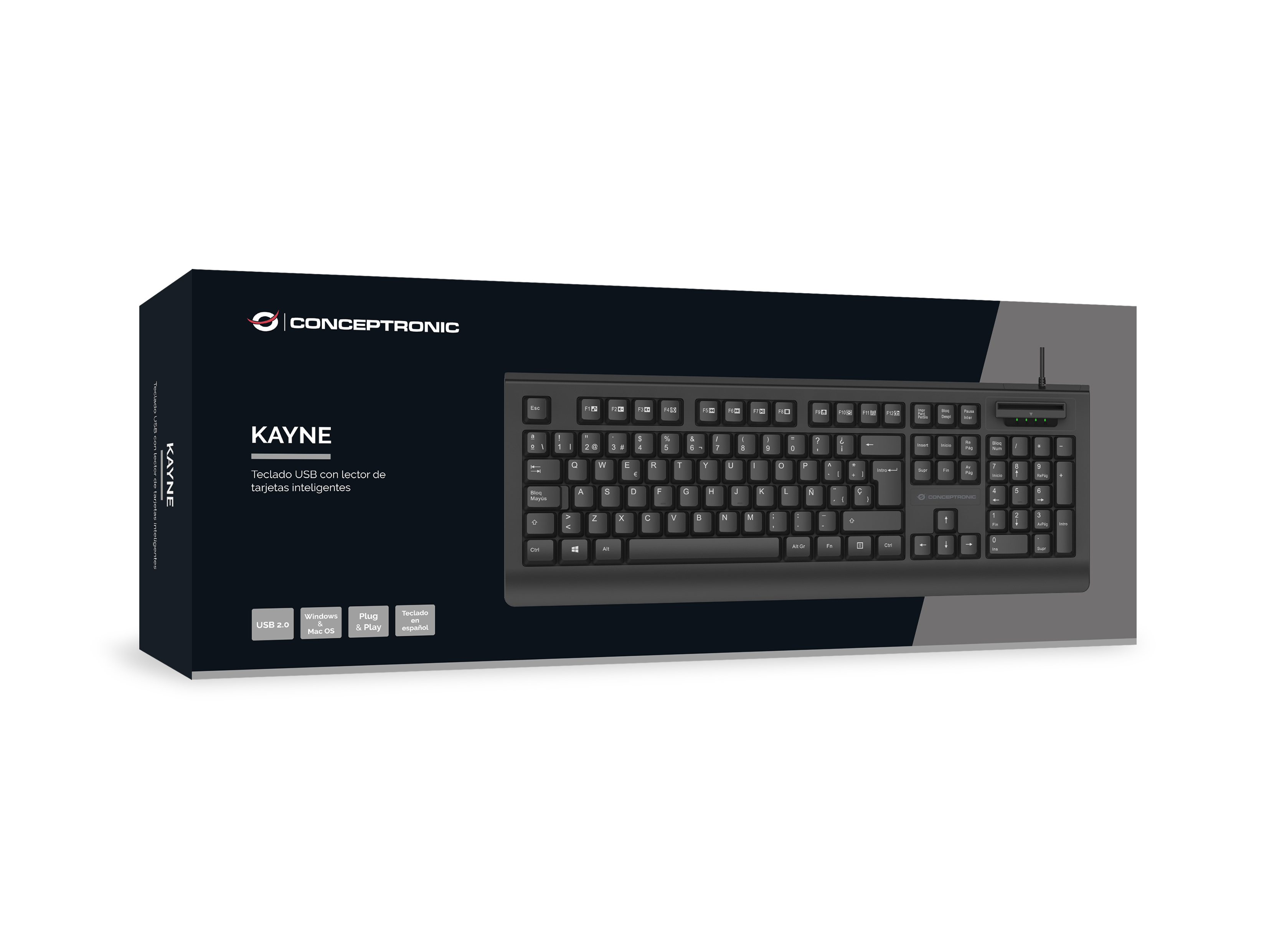 CONCEPTRONIC USB Tastatur +Smart ID-Kartenleser Layout ES sw
