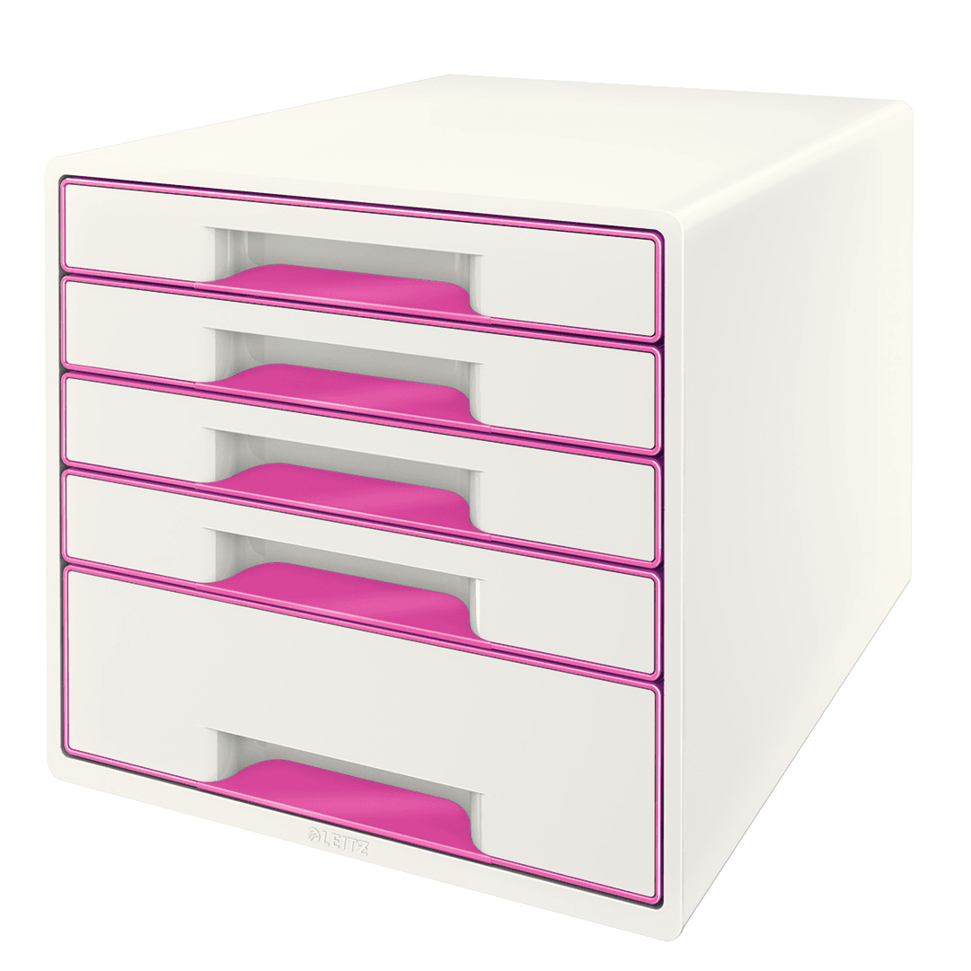 LEITZ Schubladenbox WOW Cube perlweiß/pink 52142023, DIN A4 mit 5 Schubladen, 1 St.
