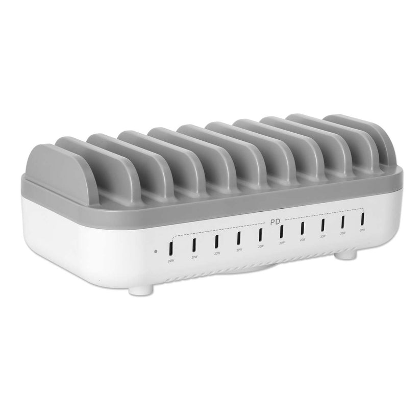 MANHATTAN 10-Port USB-C Power Delivery-Ladestation bis zu 20 W pro Port intelligente Stromverteilung und sicheres Schnellladen