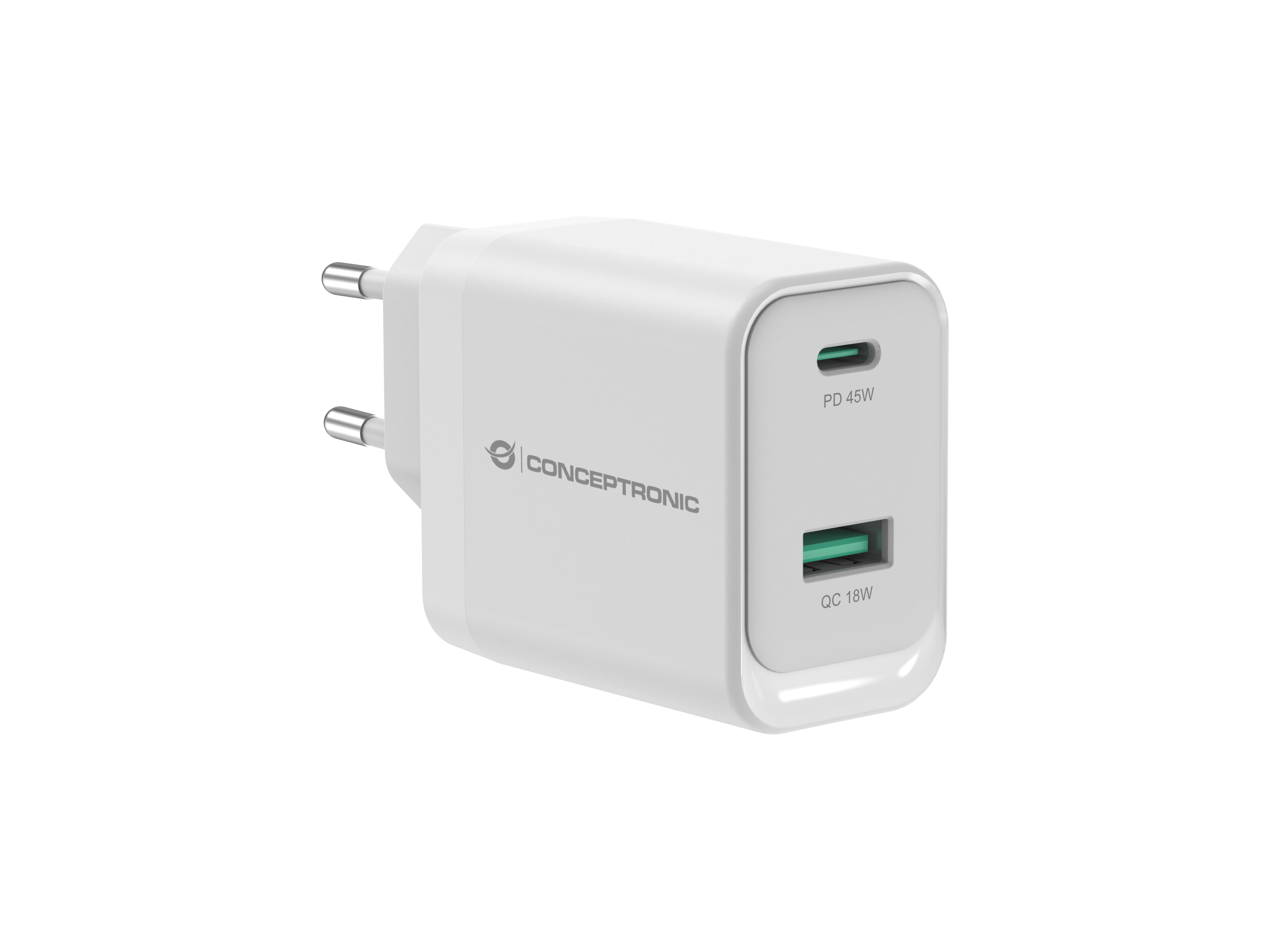 CONCEPTRONIC Ladegerät 2Port GaN USB-C/-A 45WPD3.0/PPS ws