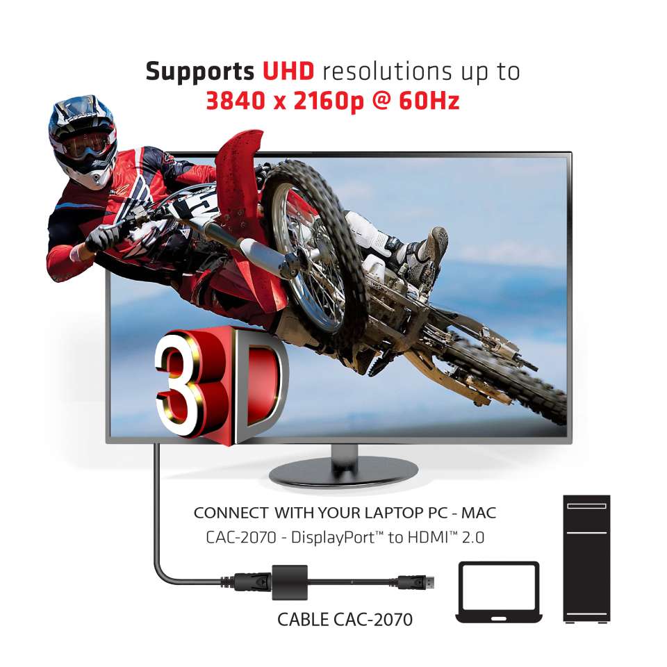 Club3D Adapter DisplayPort > HDMI 2.0 3D 4K60Hz aktiv St/Bu Polybeutel