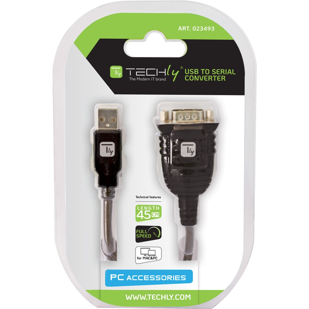 TECHLY USB auf Seriell Konverter RS 232 zum Anschluss eines seriellen Geraets an den USB Port BLISTER verpackt