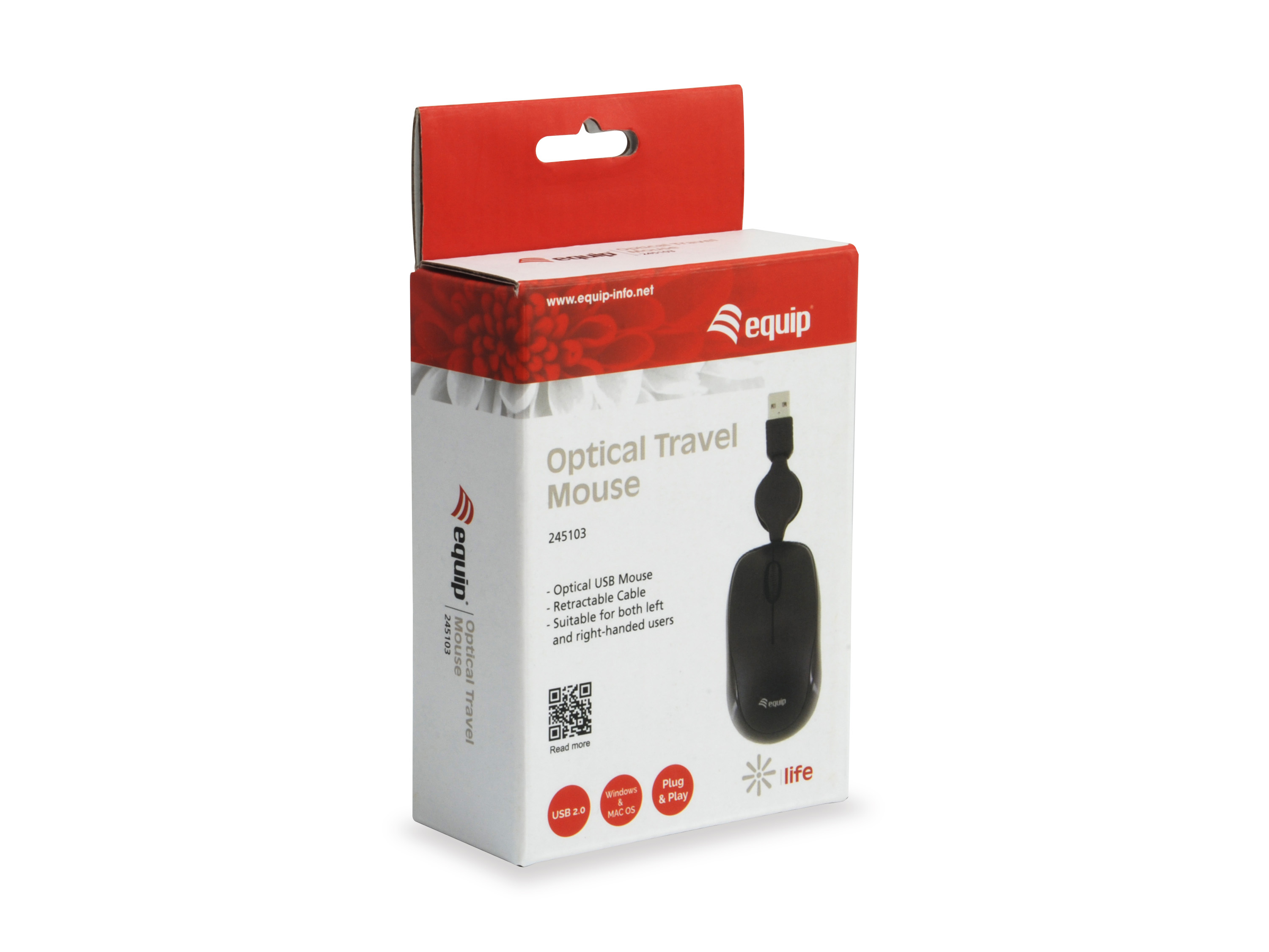 Equip Reisemaus USB-A Stecker L+R 0.80m schwarz