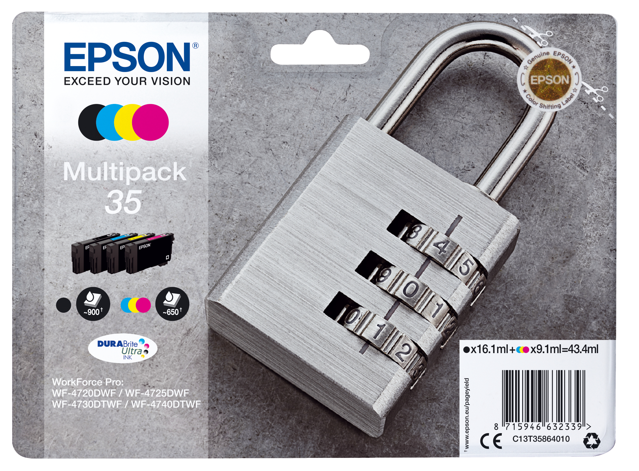 EPSON 35 / T3586 (Vorhängeschloss) schwarz, cyan, magenta, gelb Druckerpatronen, 4er-Set