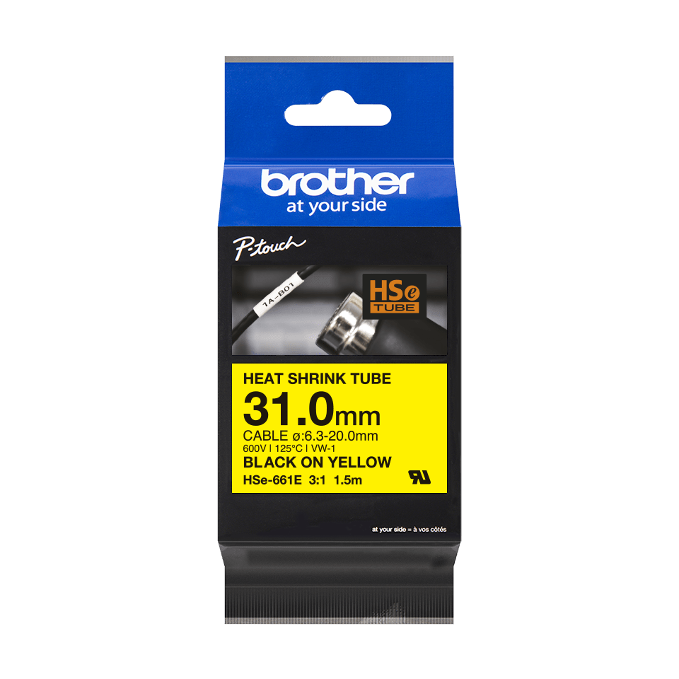 brother Schrumpfschlauch HSe-661E HSE661E, 31 mm, schwarz auf gelb, 1 St.